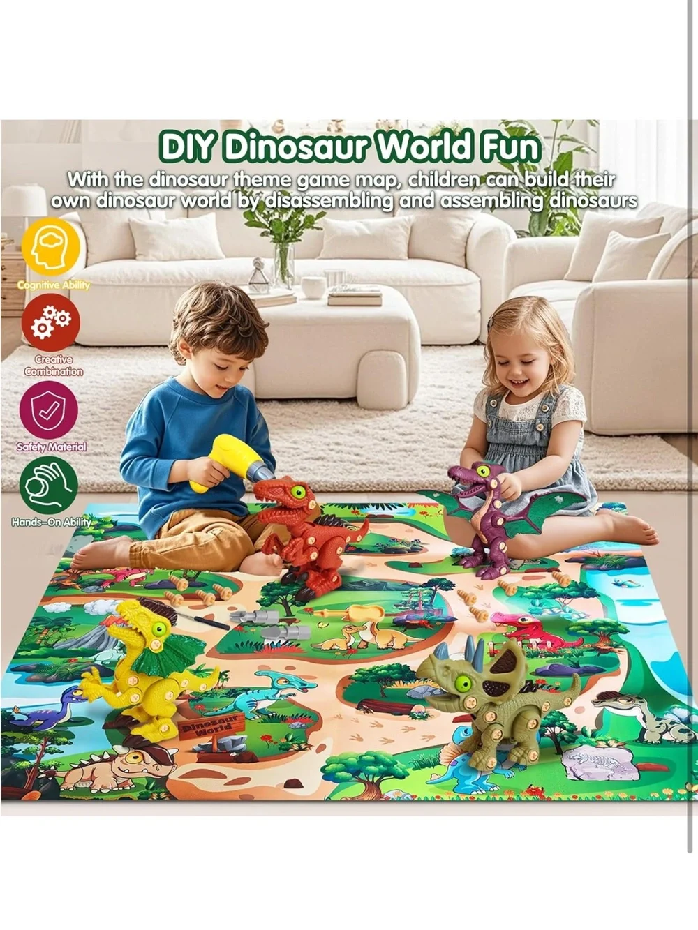 New Dinosaur Toys W-Electric Drill & Play Mat STEM  DIY Learning Educational Toy